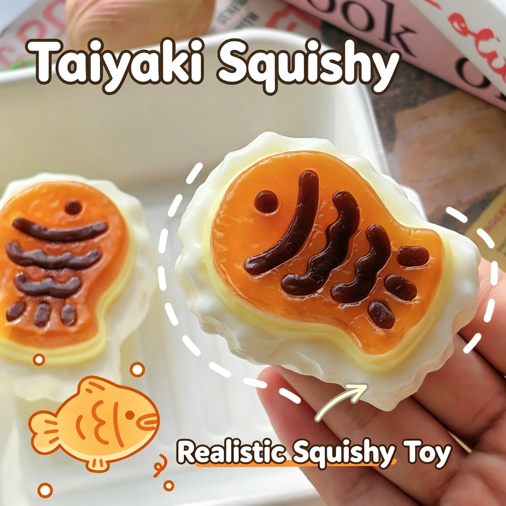 Taiyaki Squishy Toy Realistic Japanese Pastry Slow Rebound Fidget Toy Stress Relief ASMR Desktop Novelty Gift