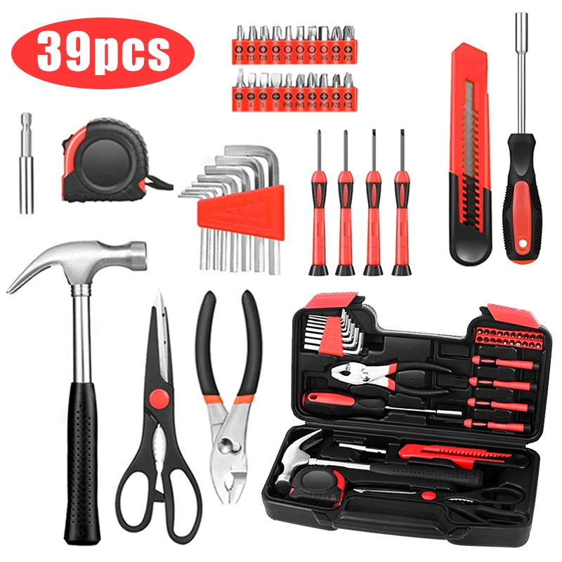39 red Tool Kit，Garden Maintenance Kit, Home Repair Tools, Compact Tool Set