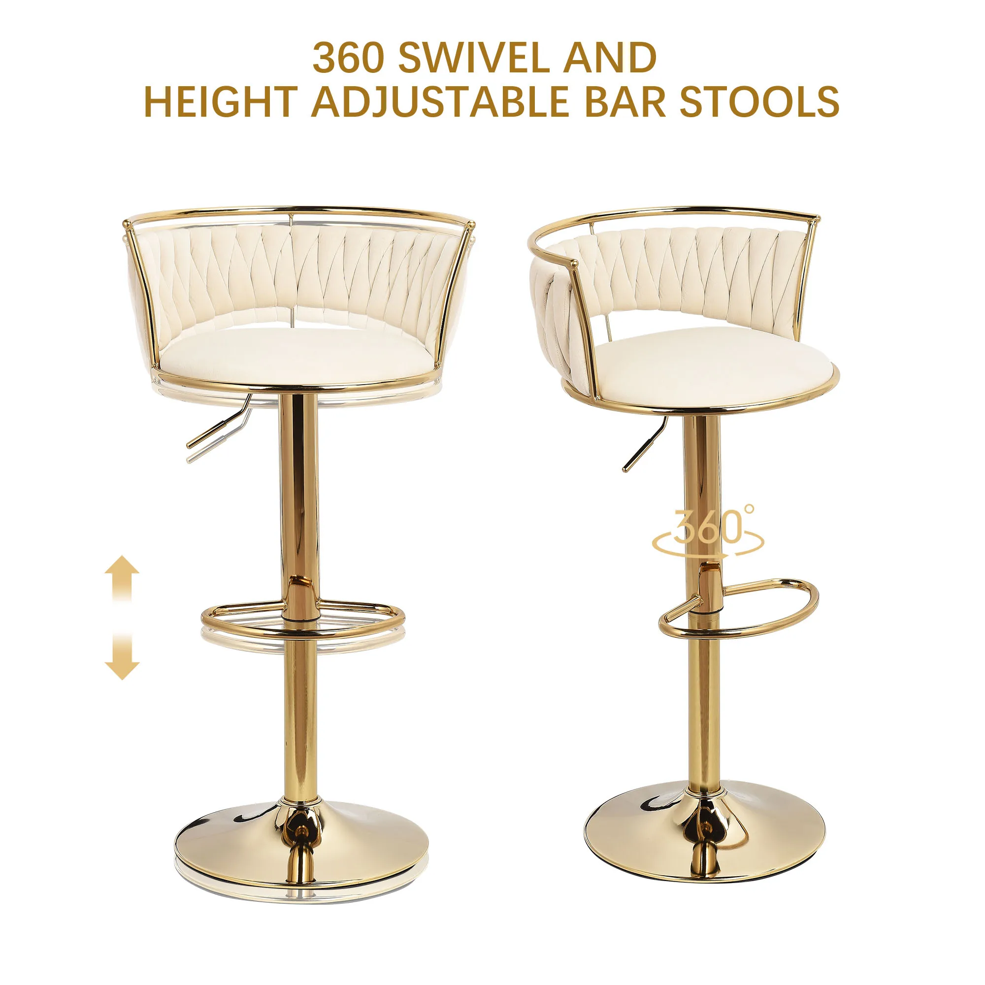 Sgabello da Bar moderno da 2 pezzi con schienale, sgabelli da Bar piccoli regolabili in altezza, tessitura in velluto e sgabello da bancone in