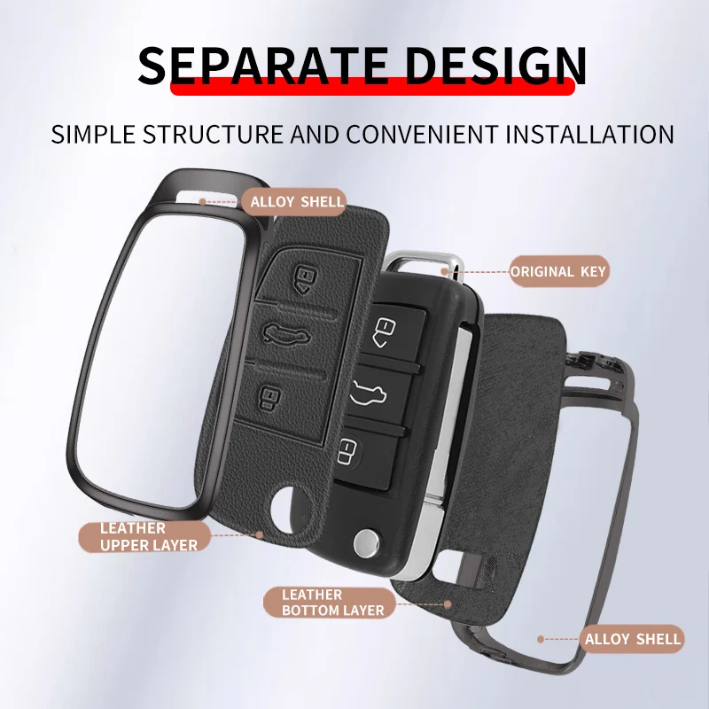 Metal Leather Car Key Case Cover For Audi A1 A3 8P 8L A4 A5 B6 B7 A6 A7 C5 C6 4F Q3 Q5 Q7 Q8 TT S3 S4 S6 RS Protector Keychain