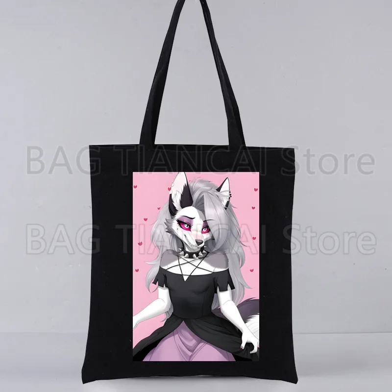 Helluva Boss Loona Canvas Bag Custom Logo Tote Bag Shopping Picture Design Black Unisex Travel Handbag Shoulder Bags