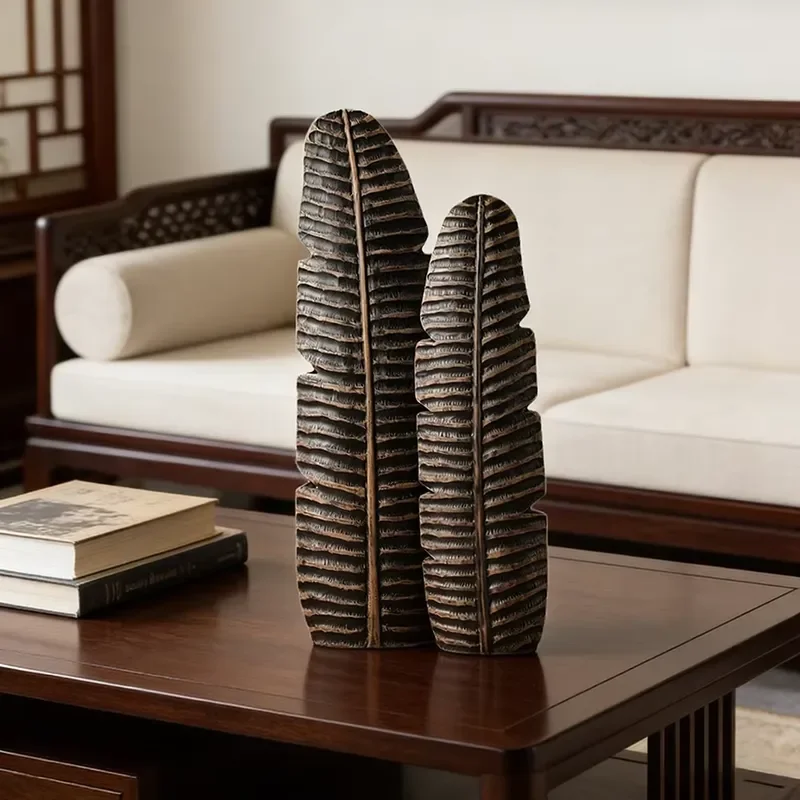 Large Resin Floor Standing Vase Leaf Shape Retro Chinese Style Home Decor for Living Room TV Cabinet Entrance Hallway
