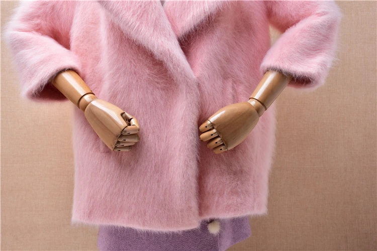 1.5KG Heavy Thick Women Mujer Autumn Winter Pink Mink Cashmere Knitted Suit Collar Loose Angora Fur Sweater Cardigans Coat Pull