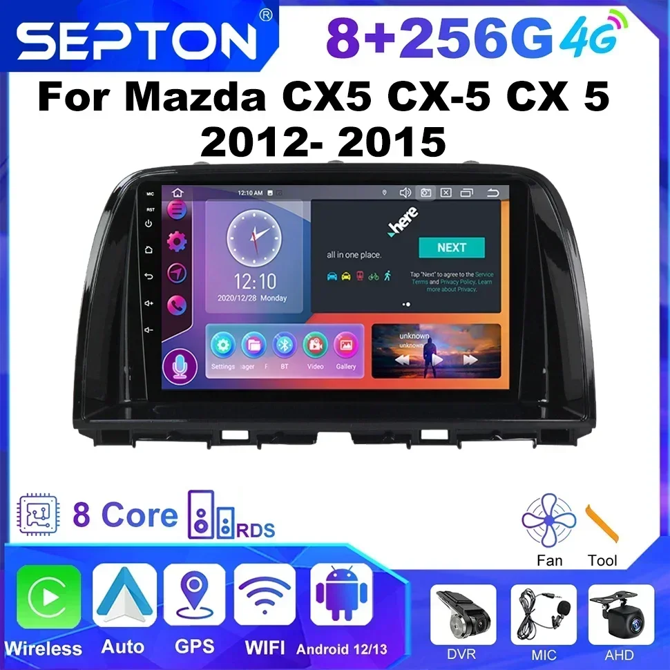 

Автомобильный радиоплеер SEPTON Android для Mazda CX5 CX-5 CX 5 2012-2015, головное устройство 4G Net BT, мультимедийный беспроводной CarPlay Navi GPS WIFI