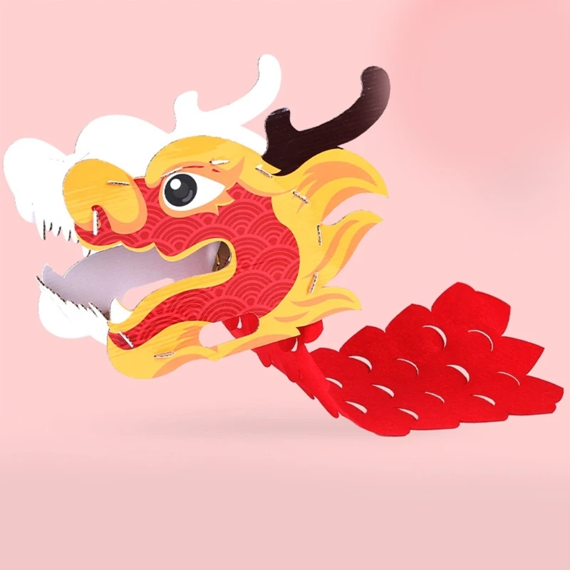 DIY Chinese New Year Dragon Head Mask, Paper Dragon Head Mask Kits Paper Dragon Toy Chines New Year Supplies for Kids