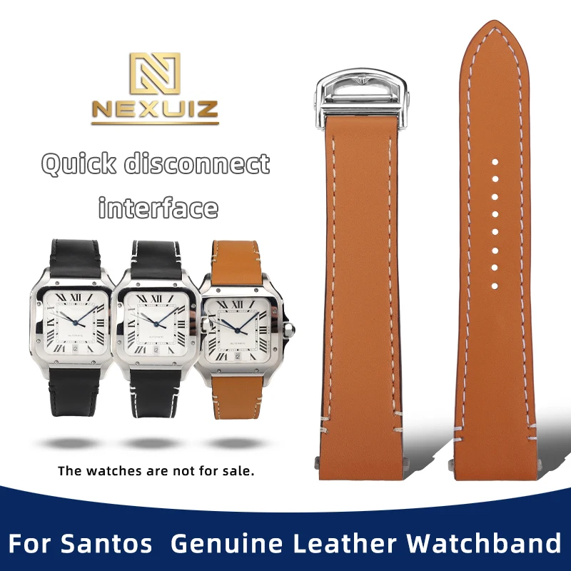 

Men's Quick Detachable Interface Genuine Leather Watch Strap For Cartier Santos WSSA0010 Cowhide Watchband 21mm Folding Buckle