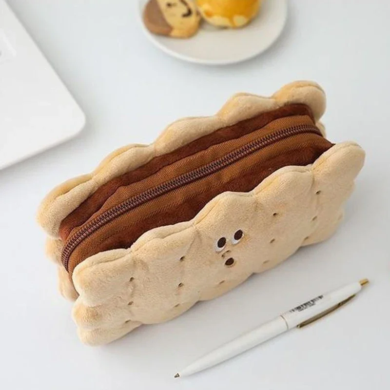 Bolsa de lápices de galletas y sándwich de simulación creativa, bolsa de lápices de felpa Kawaii, bolsa de almacenamiento de papelería para estudiantes, suministros para estudiantes