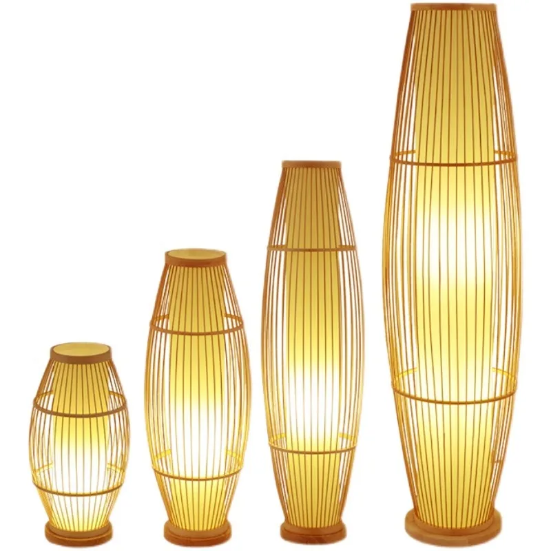 Bamboo floor lamp living room tea room study retro decorative bedroom lamp