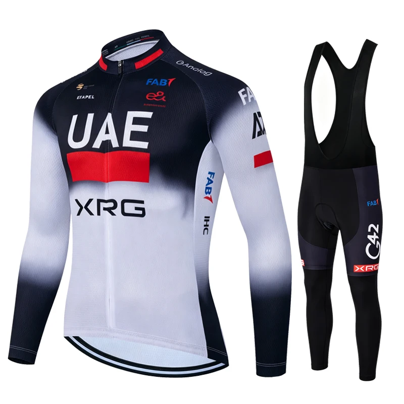 2027 Black and White UAE Team Cycling Jersey Set Long Sleeve Quick Dry Cycling Clothing Bike Uniform MTB Clothes Bicycle Wear