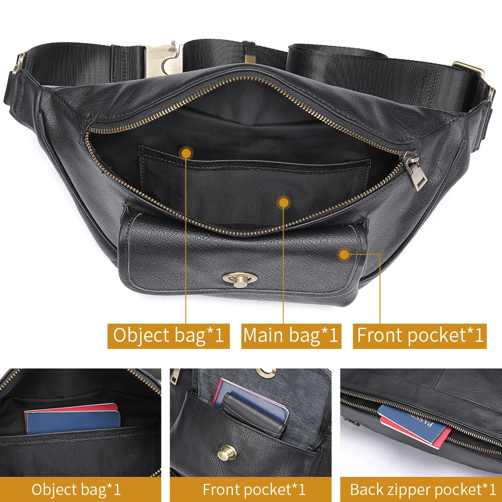 MVA Genuine Leather Fanny Pack Genuine Leather Men's Waist Bag Travel Phone Bags Hip Money/ Belt Bag Small Waist Pack for Men images - 6