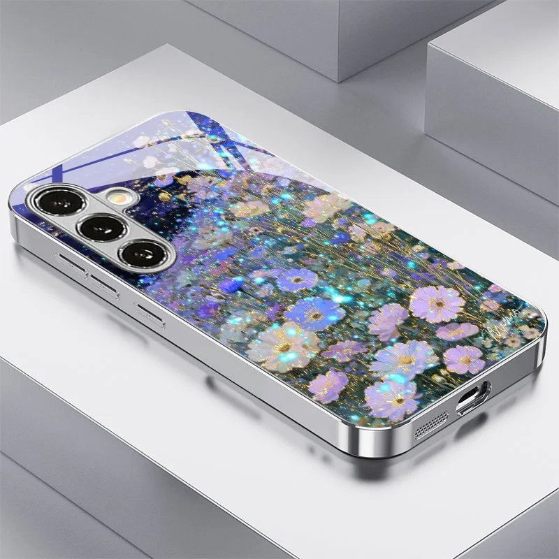 Flower Sea Fantasy Pattern Glass Phone Case Suitable for Samsung GalaxyS26 S25 S24 S22 S21 S20FE/Ultra/Plus Anti Drop Back Cover