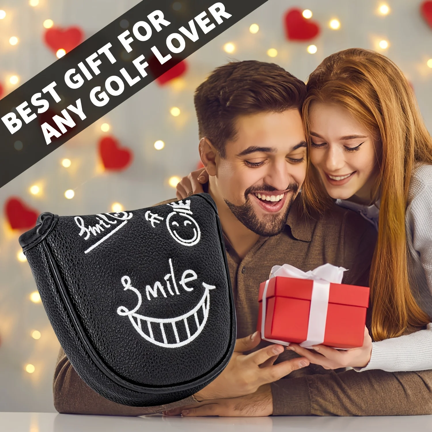 1pc Golf Mallet Putter Cover with Grinning Face Pattern & PU Material - Semi-Circular Design Suitable for Most Major Golf Brands image 5