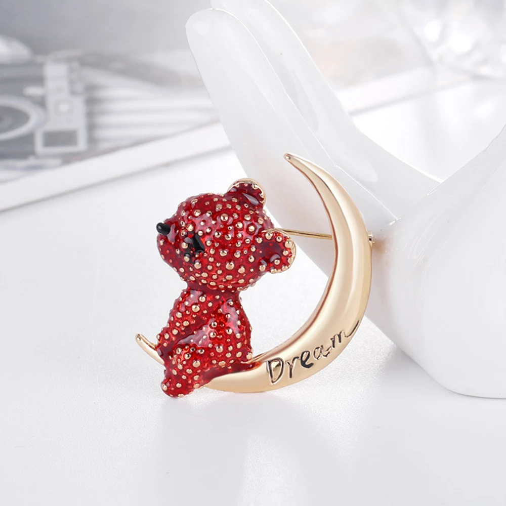 

Jewelry Cute Christmas Gifts Animal Enamel Brooch Pins Clothes Pin Moon Bear Brooch Fashion Accessories