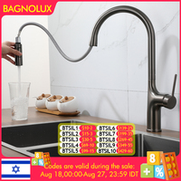 Deck Mounted Kitchen Faucet Pull Out Mixer Tap Bagnolux Gun Gray Brass Two Function Single Handle Hot and Cold Water Crane