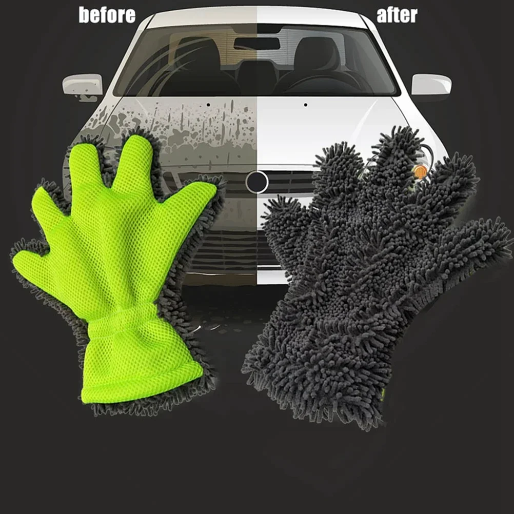 Car Washing Full-Finger Soft Gloves Cleaning Brush for Car Motorcycle Motorbike Washing Drying Towels Car Accessories