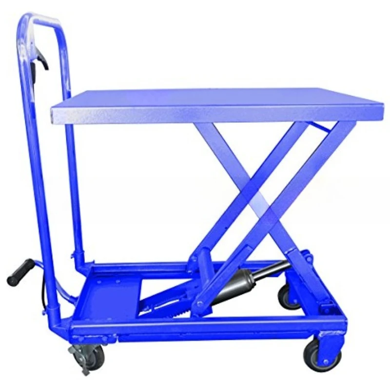170 cm height 1/1.5 t load, manual scissor lift trolley with foot pump