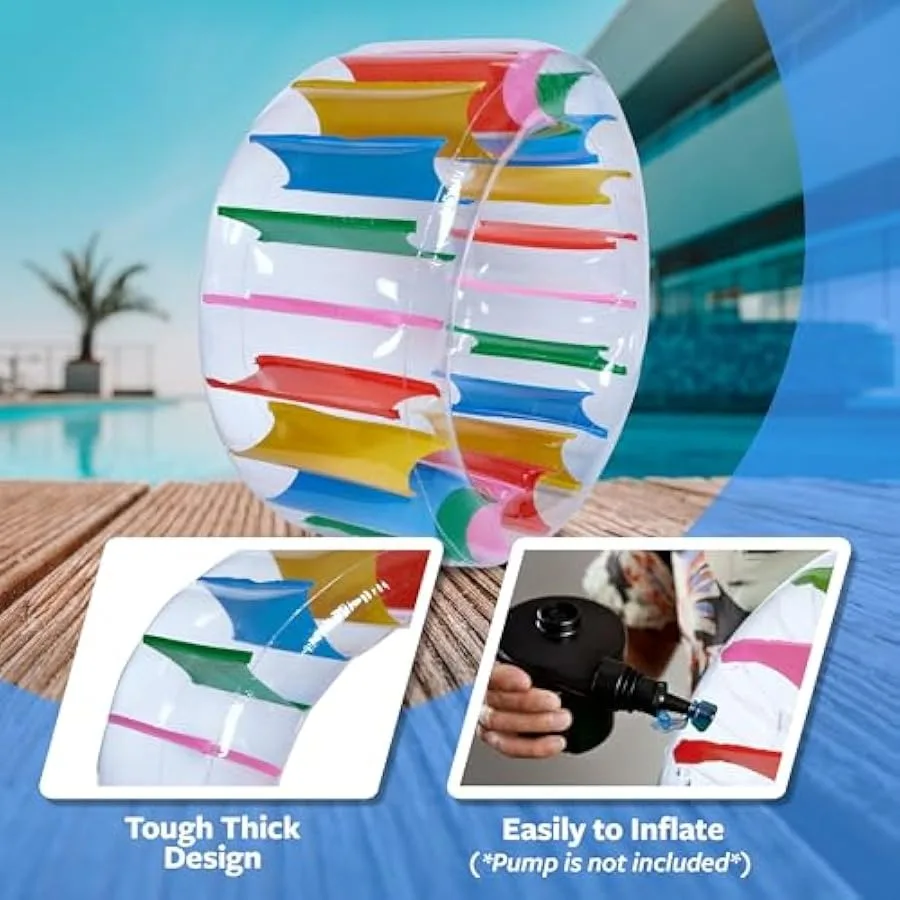 Giant Inflatable Wheel Roller 63" Colorful Water Rolling Wheel Swimming Pool Roller Toy Rolling on The Lawn Lake Beach Party In