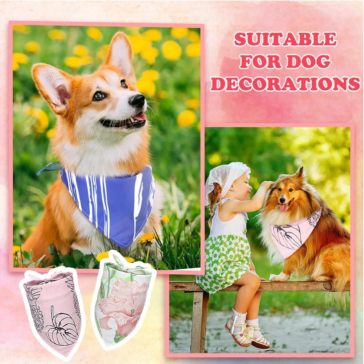 100 Stück Boho-Hunde-Bandanas, große Lätzchen, dreieckiger Schal, Haustier-Bandanas für mittelgroße und große Hunde, Frühling, Sommer, Geburtstag, Kostüm-Dekoration – Detail 2