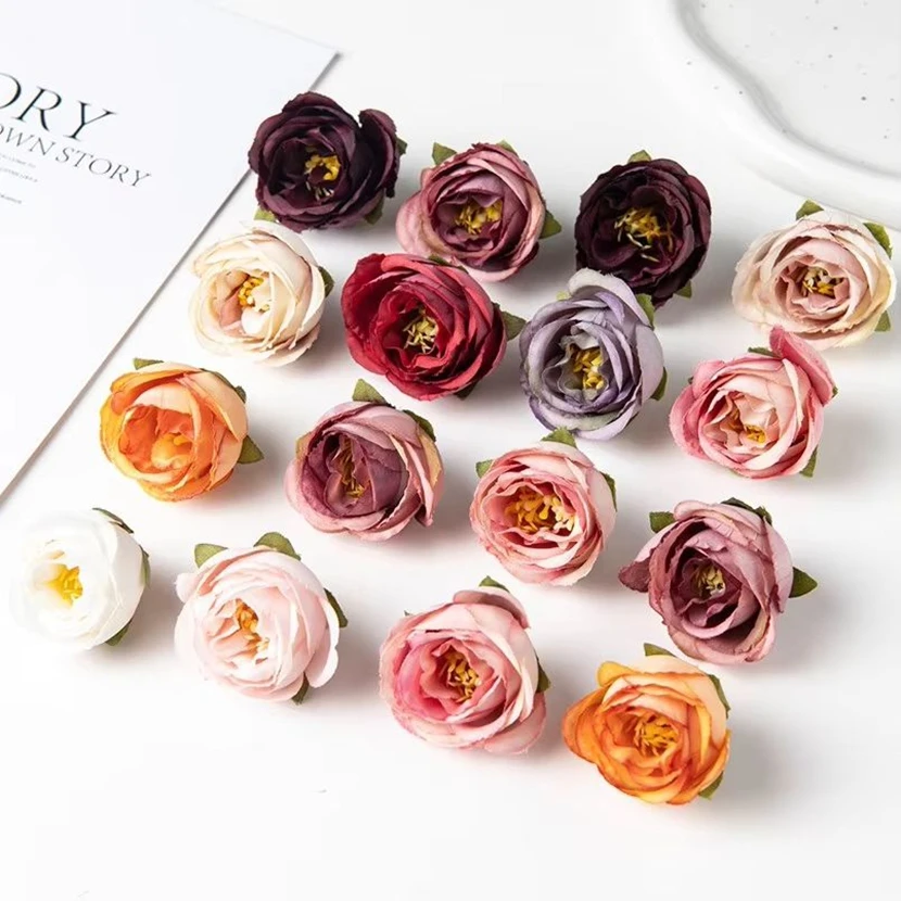 

100PCS Artificial Flowers Stamen Home Room Wedding Decorations Festival Wreath DIY Scrapbooks Art Wall Candy Box Fake Silk Roses