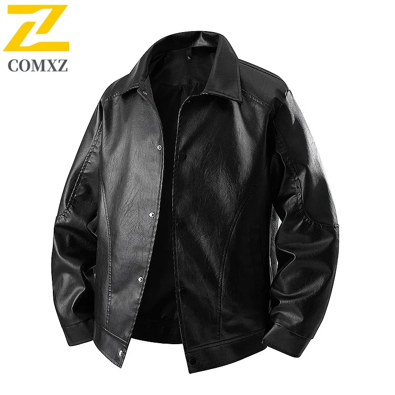 

Men's Slim Fit Leather Jacket Korean Style Spring Casual Windproof Lapel Coat PU Biker Zipper Outerwear Business Retro Stylish