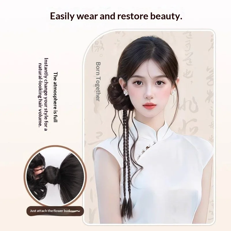 Synthetic Dragon Whisker Bun with Dual Mini Braids - usage example