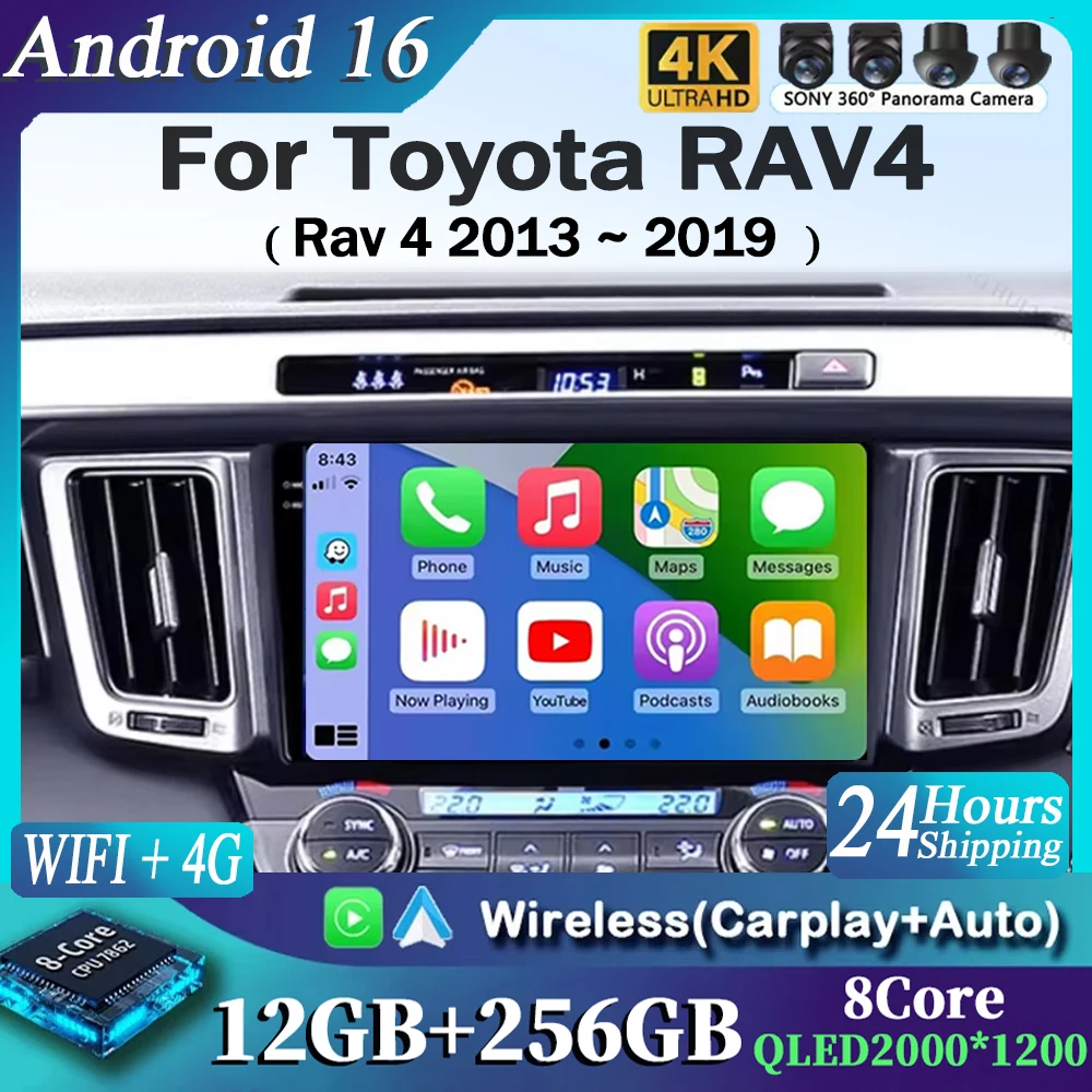 

Автомагнитола Android 16 с CarPlay для Toyota RAV4 2013-2019, мультимедийный плеер, GPS-навигация, камера 360°