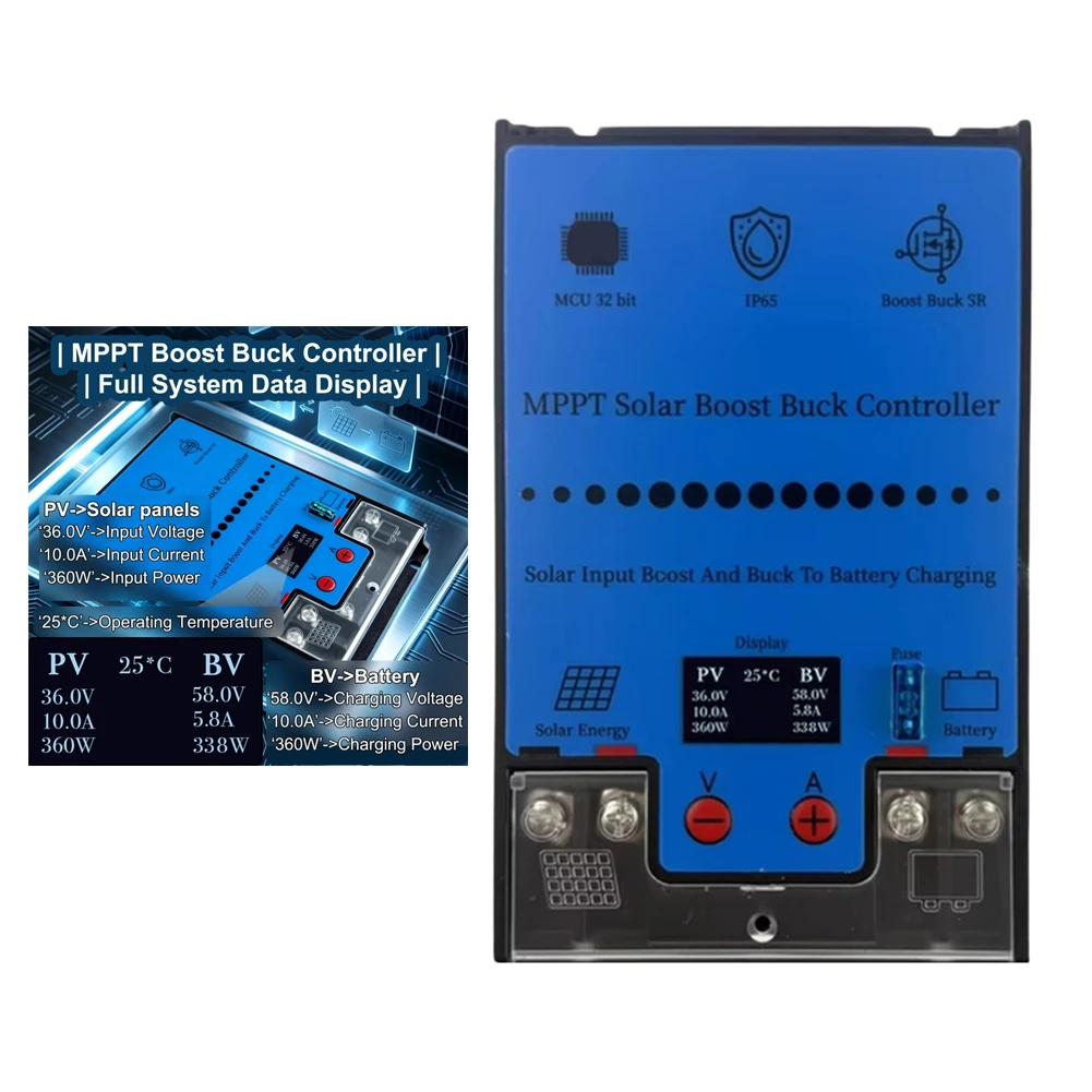 300/500W MPPT Boost/Buck Solarregler 12V-80V Eingang 12V-88V Ausgang für Blei-Säure-/LFP-/Lithium-Batterien mit LCD-Display
