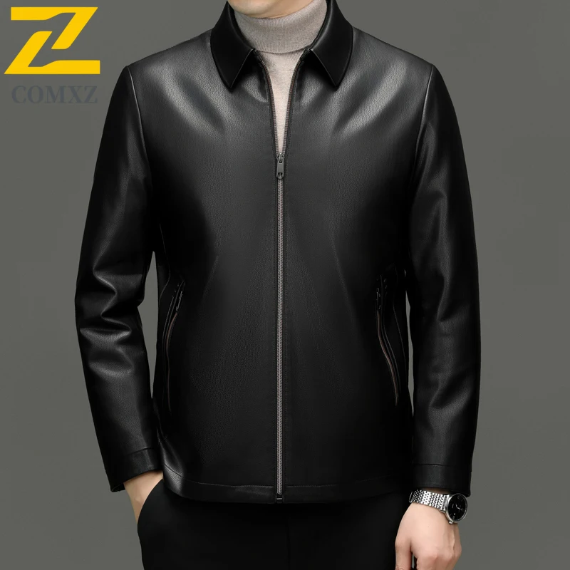 New Men Leather Jacket 2025 Autumn Premium Fashion Versatile Leather Coat Business Casual Light Luxury Daily Wear Outerwear
