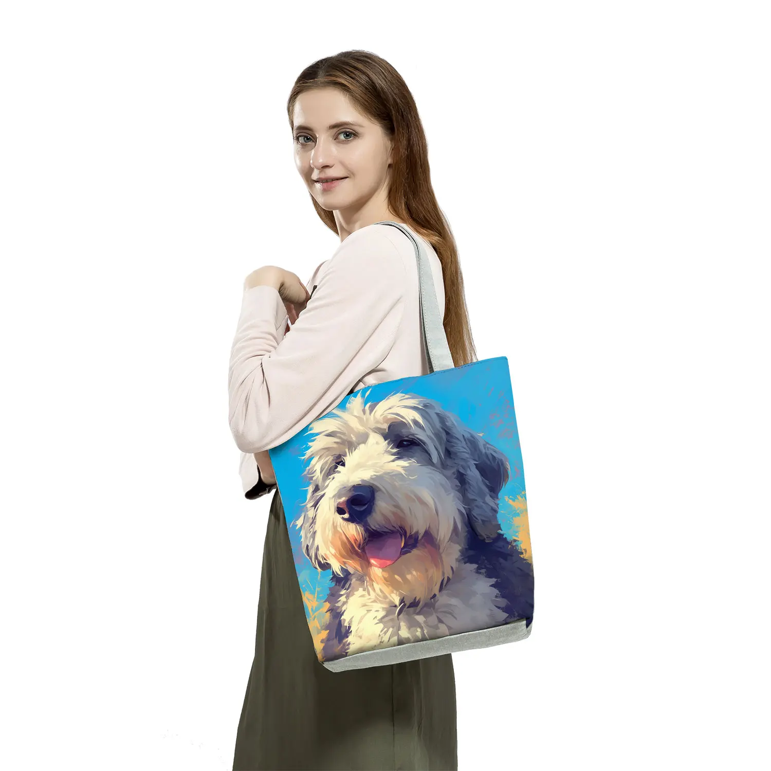 Old English Sheep Dog Printed Handbags Practical Daily Office Tote Bags Casual Kawaii Animal Shoulder Bags for Shopping Travel