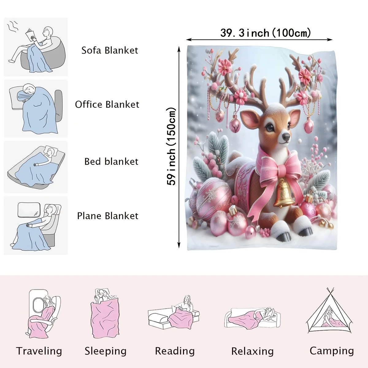 بطانية واحدة من الفلانيل الرنة لعيد الميلاد - ناعمة ودافئة، مثالية لديكور المنزل أو الأسرة أو الكراسي أو التخييم أو السفر، لعيد الميلاد. #3