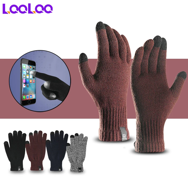 1 Pair Knitted Anti Slip Touch Screen Intelligent Gloves, Wool  Comfortable and Warm Fleece Gloves, Winter Running Accessories