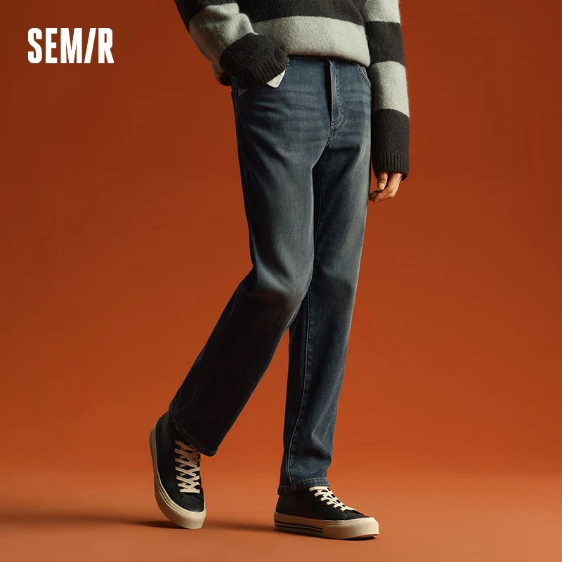 Semir Jeans Men Fleece Slim Straight Leg Long Pants 2024 Winter New Pants