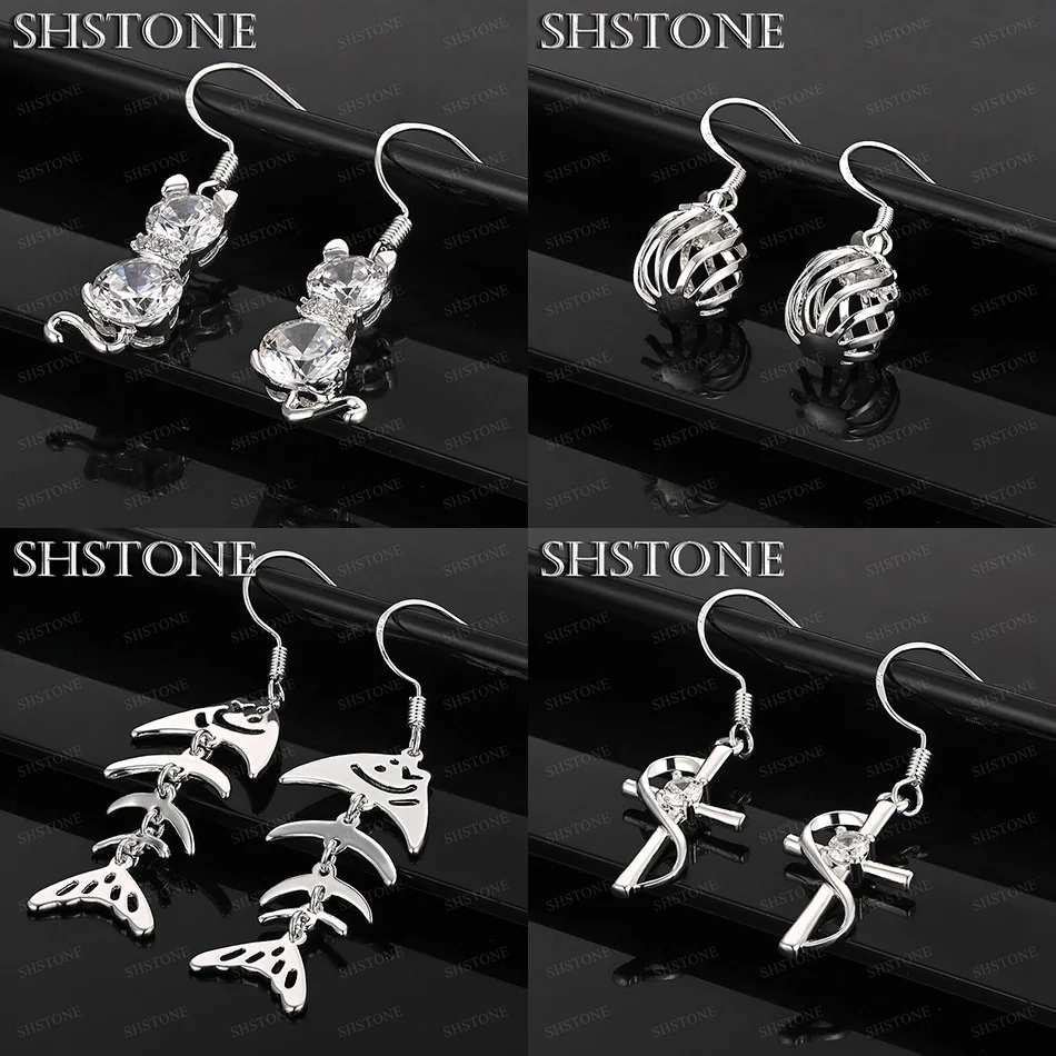 

Classic 925 Sterling Silver Cross Lantern Fishbone Cat AAA Zircon Drop Earrings Lady Wedding Party Fashion Design Jewelry Gifts
