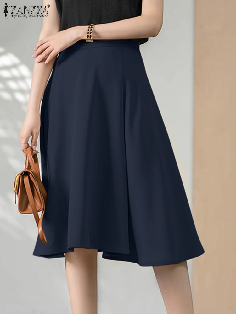 2024 ZANZEA Women Elegant High Waist Solid Office Work Skirts Autumn Fashion Knee-length Skirt Casual A-line Party Faldas Saia