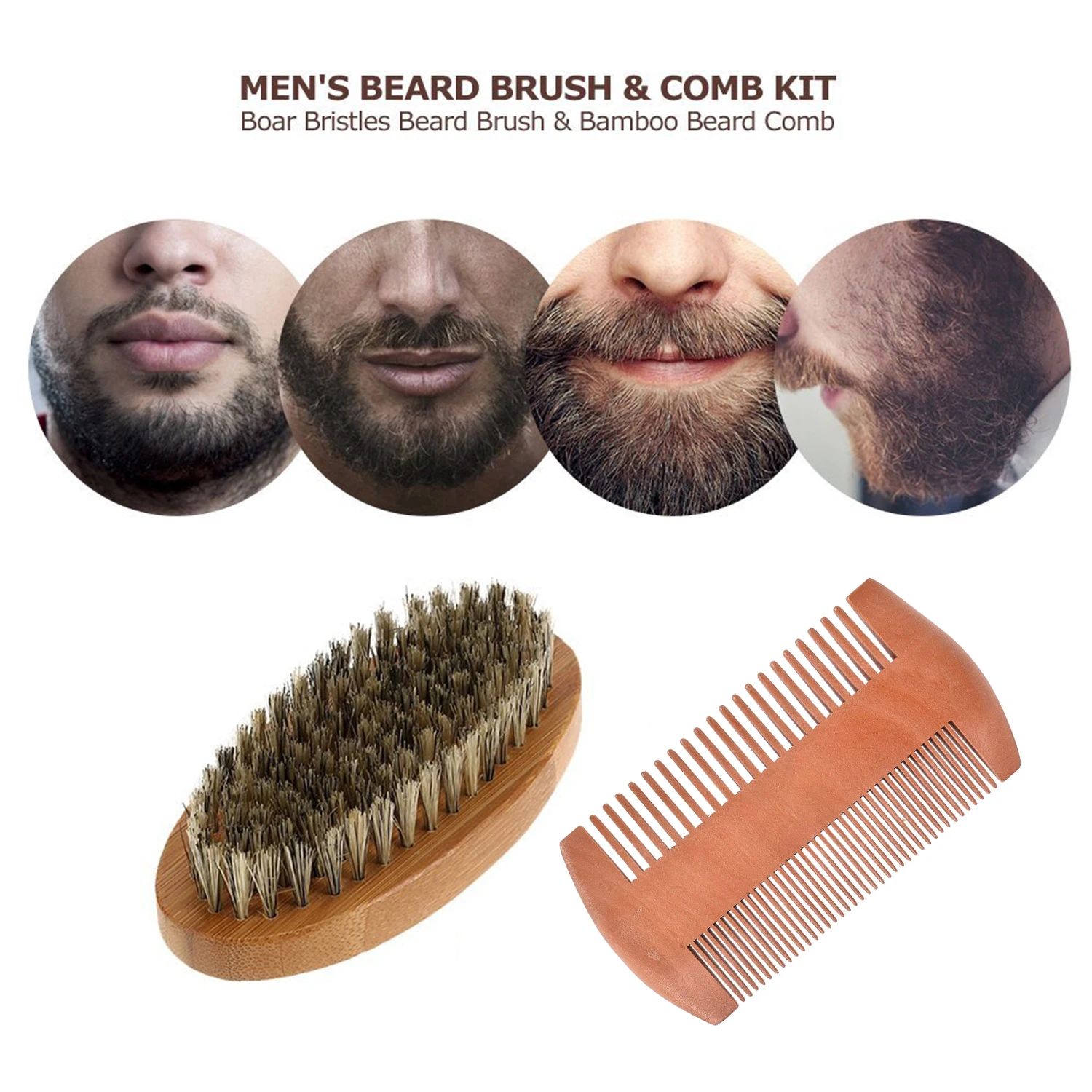 Men's Shaving Brush Set Wooden Comb Bristle Portable Barber Beard Brush Comb Scissors Beard Hair Styling Tool
