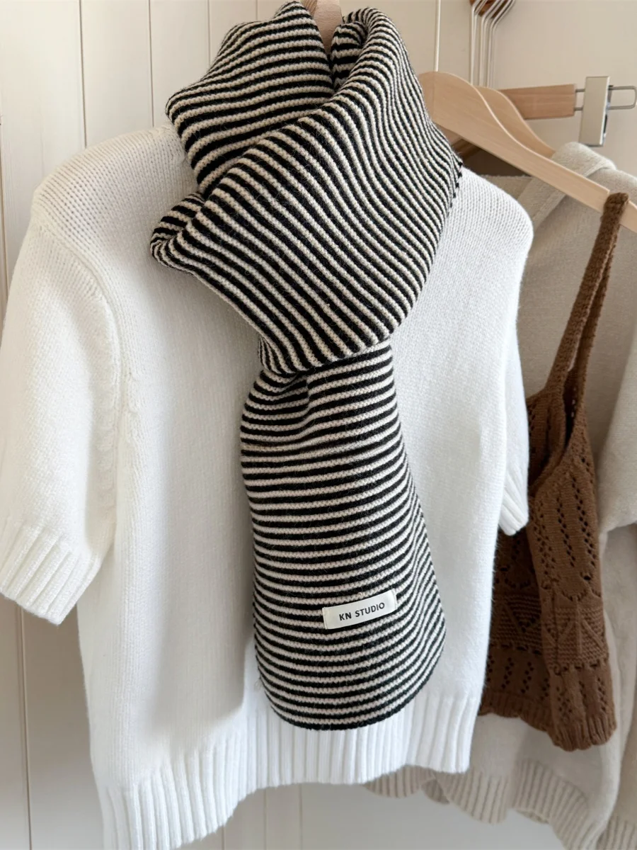 وشاح محبوك مخطط باللون الأبيض الكلاسيكي ex Warm Faionable الكورية Sle Accory للأزواج والآباء والأطفال