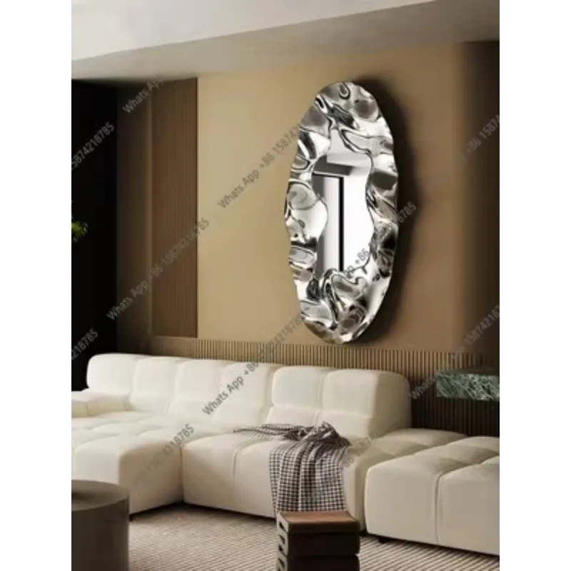 40 C Stainless Steel Oval Mirror Wall Decoration, Designer Art Installation, Large Space, Sales Office