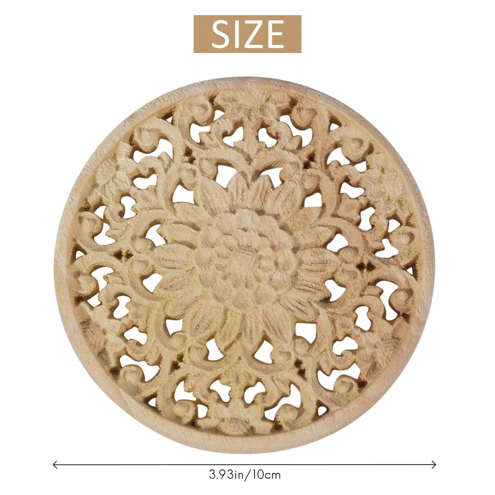 Carved Flower Carving Round Wood Appliques For Furniture Cabinet Unpainted Wooden Mouldings Decal Decorative Figurine