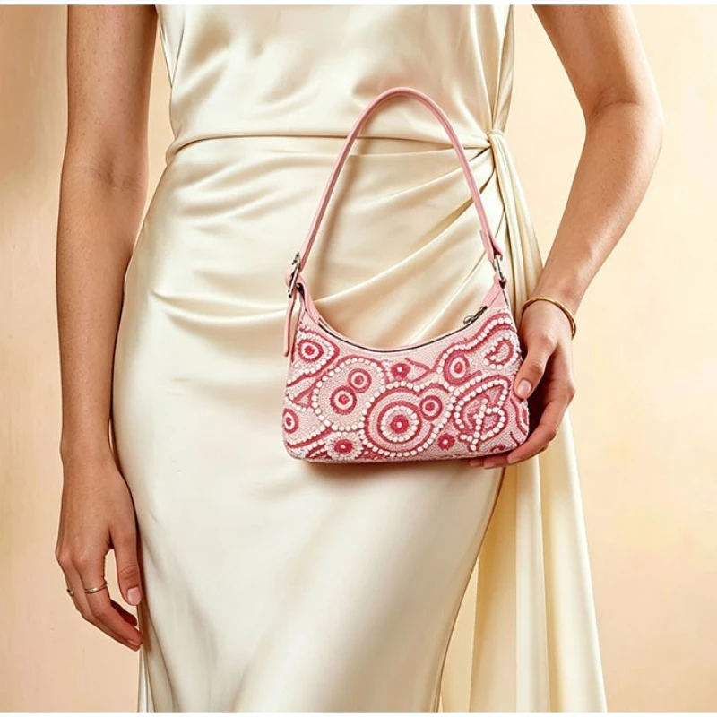 Luxuriöse Perlenverzierte Handgefertigte Stofftasche mit Blumenmuster, Vintage-Handtasche, Elegante Leichte Abendtasche für Damen – Detail 12