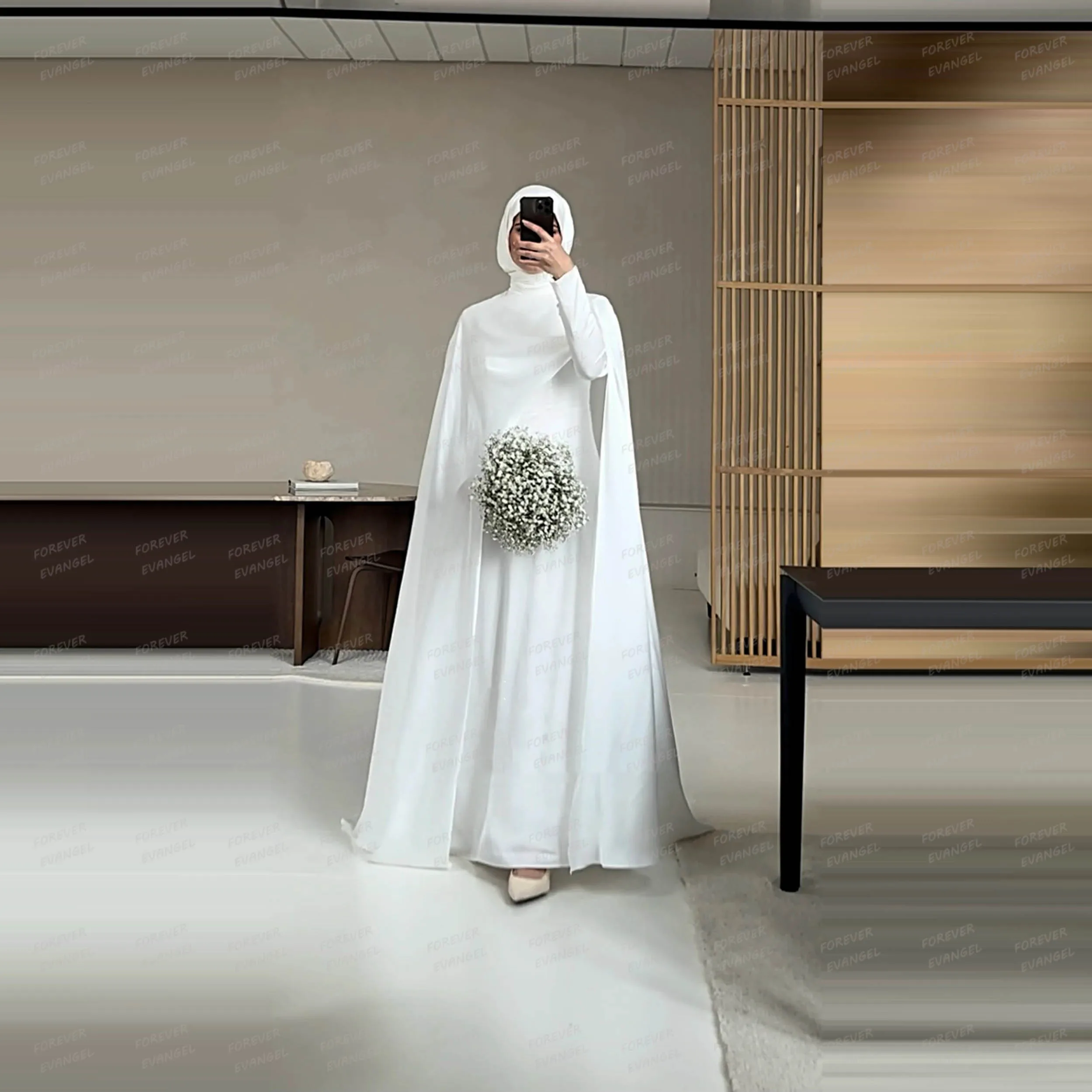 Einfache Formelle Muslimische Hochzeitskleider A-Linie Damen Langarm Sexy Brautkleider mit Schal Formell 2026 Maßgeschneiderte Vestidos De Novia