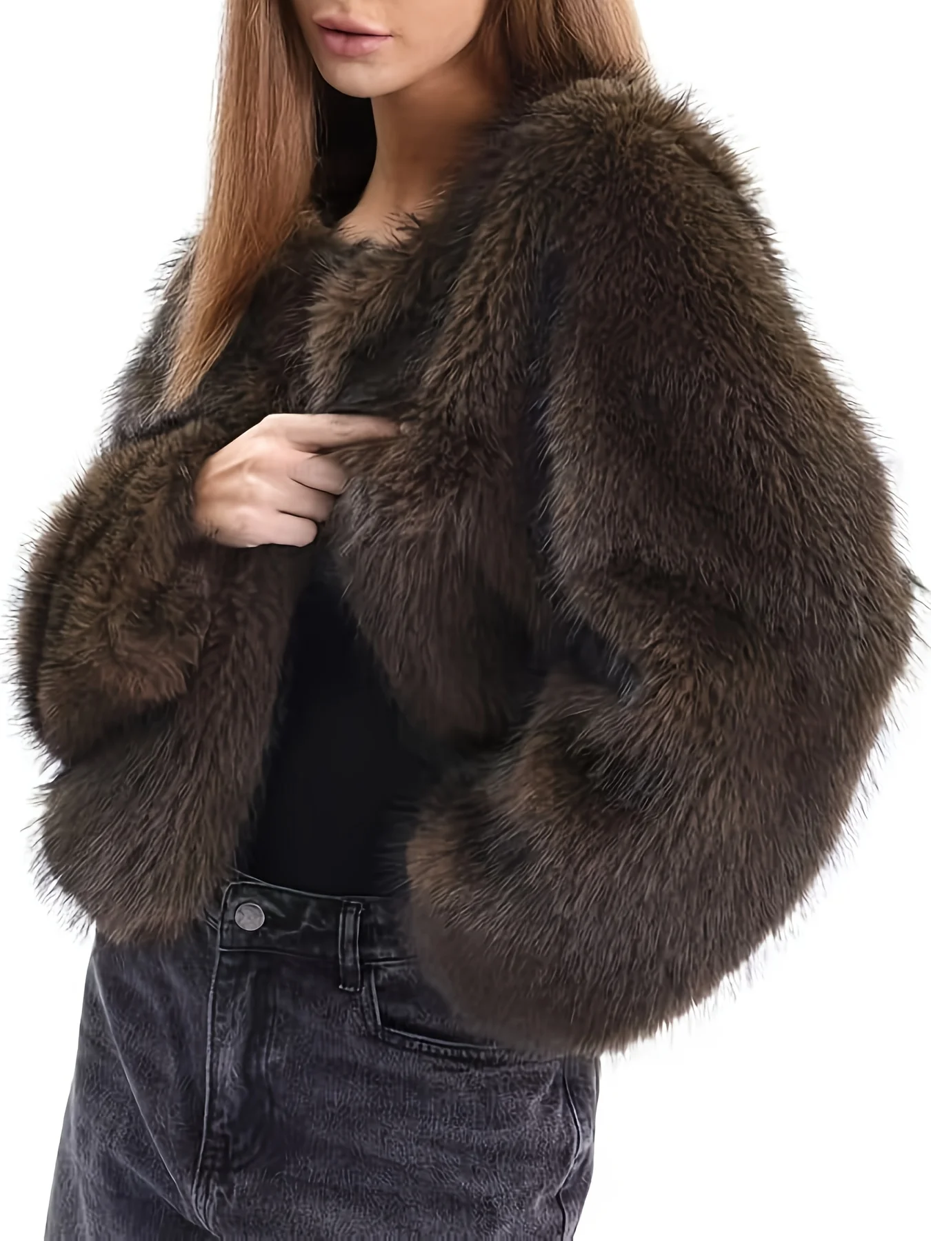 Women's Faux Fur Coat, Women's Top, Artificial Fur, Short Style, Pockets, Casual Business, Warm, Fashionable, Versatile, Deep Autumn and Winter Style