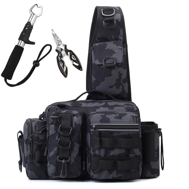 Equipamento de pesca mochila isca caixa saco de armazenamento de engrenagem novo fanny pacote para homens mochila de pesca com mosca com suporte da haste estilingue bolsa de ombro