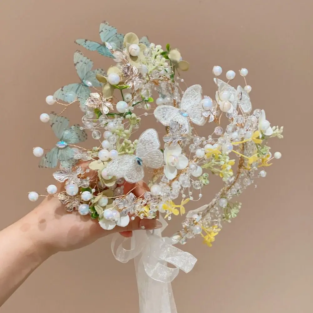 

Fashion Forest Garland Headdress Butterfly Floral Crown Pearl Head Hoop Princess Headband Hair Accessories