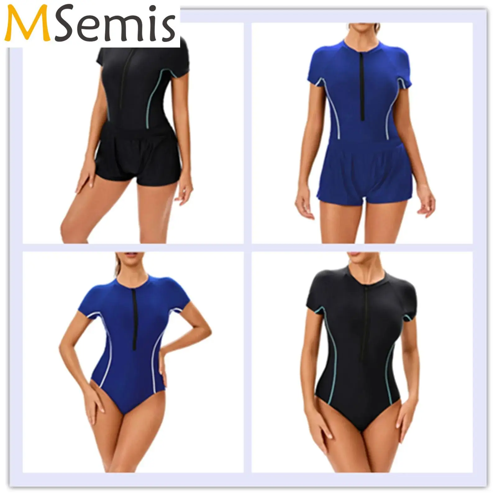Женский купальник Rash Guard, купальный костюм из двух предметов, купальник с короткими рукавами и молнией спереди, боди с шортами