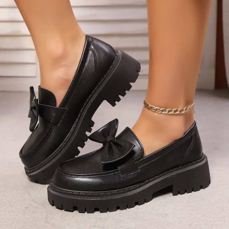 

Новинка 2025 года, женские туфли на низком каблуке в стиле ретро, повседневная удобная обувь высокого качества с круглым носком и узлом, хит продаж