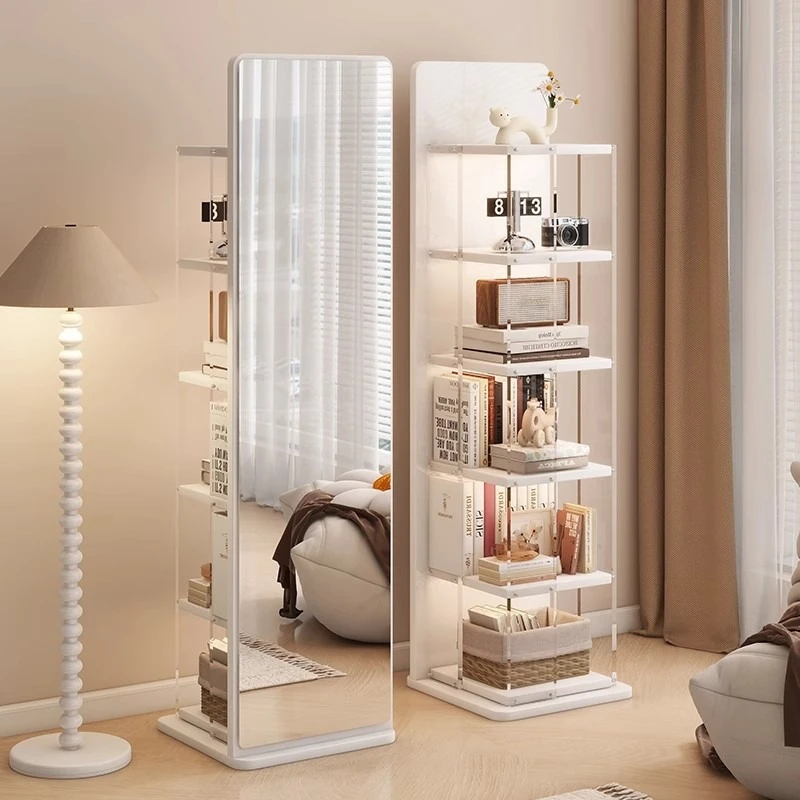 Rotating full-body mirror Floor mirror Household magazine bookshelf