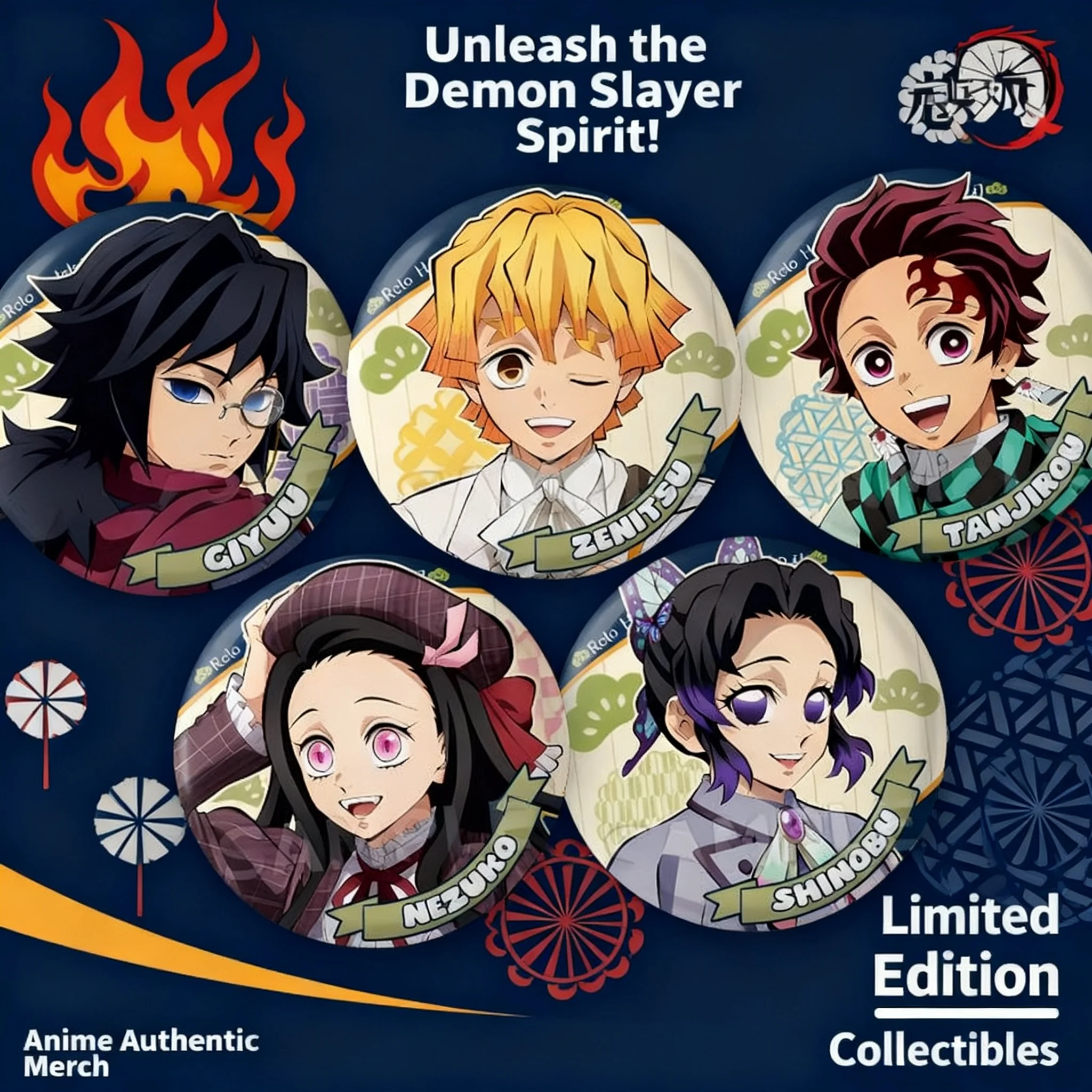 

Demon Slayer Anime Merchandise Relo Collaboration Badge Pin 75mm Photo Card 6 5x9cm Instant Photo Collectible Gift for Fans