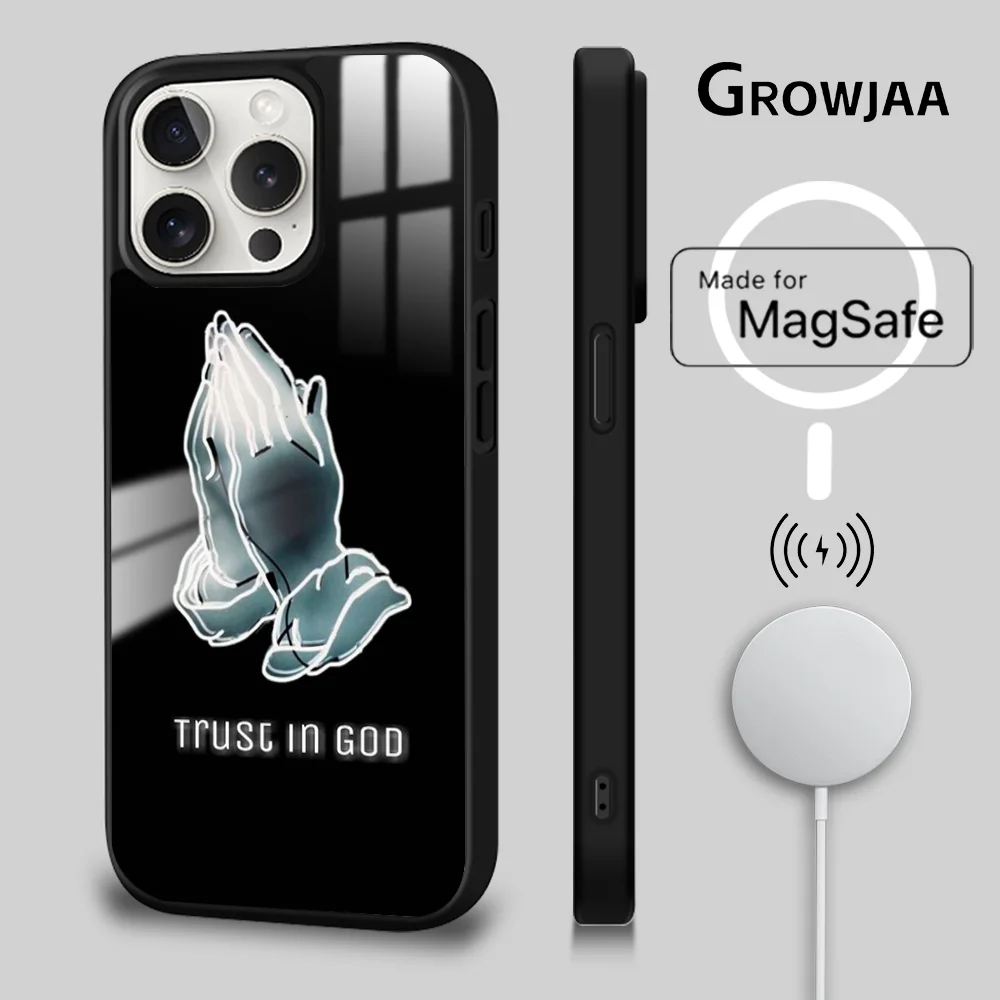 Cross Believe in God Jesus Phone Case For iPhone 15 14 13 12 11 Pro Max Plus Mini Magsafe Mirror Wireless Magnetic Cover