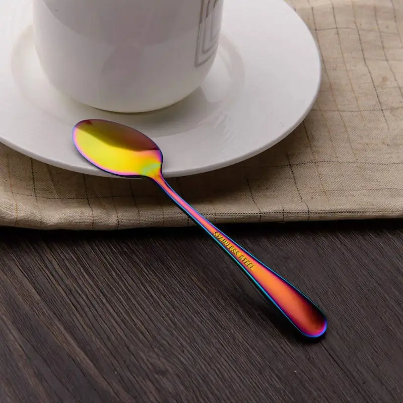 Rainbow Color Teaspoons Coffee Spoon Mini Cake Spoon Stainless Steel Set Of 6 Pieces (Coffee Scoops)