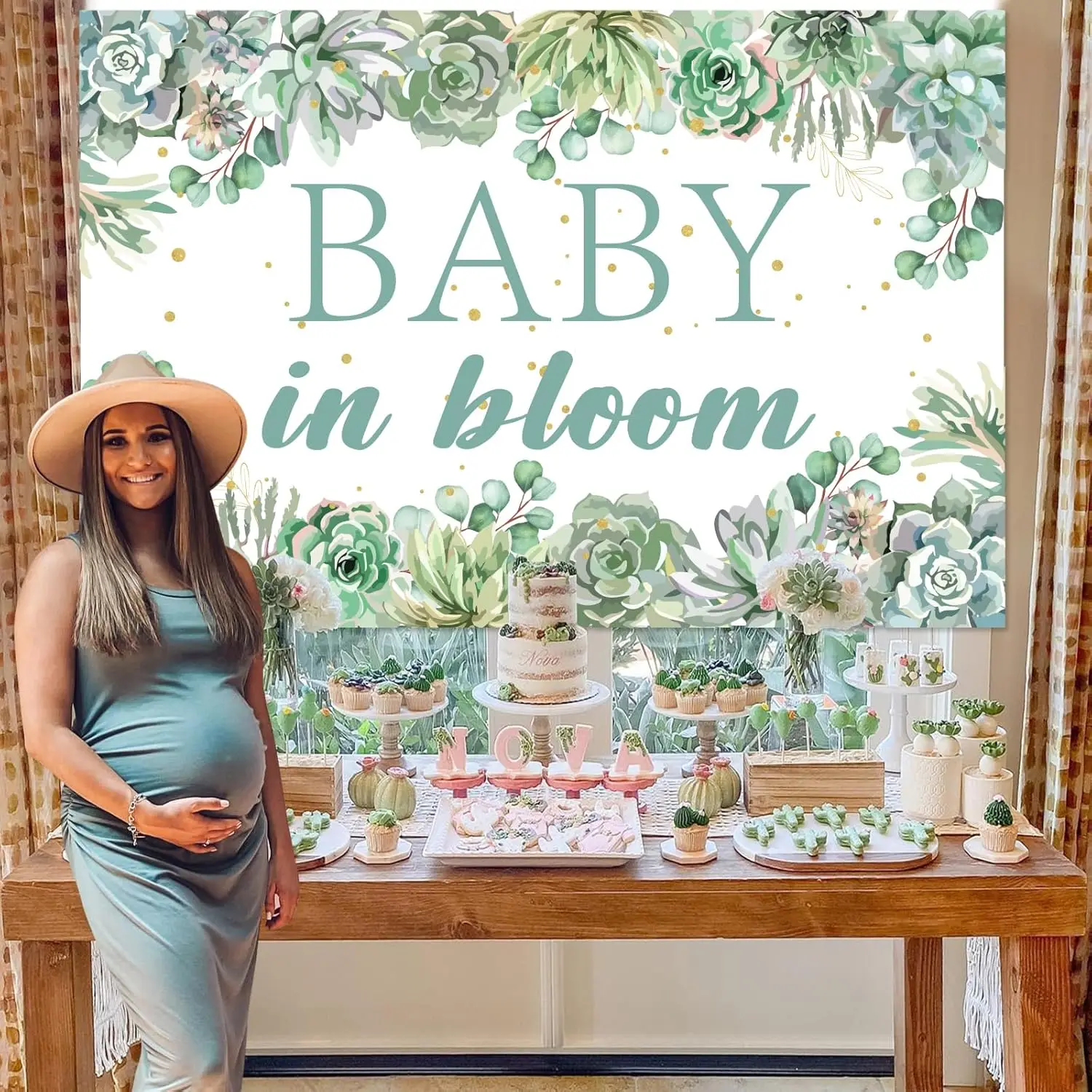 Fondo para Baby Shower de plantas suculentas de 7x5 pies, decoración de cumpleaños para bebé en flor, pancarta, suministros para revelar género con temática de jardín verde